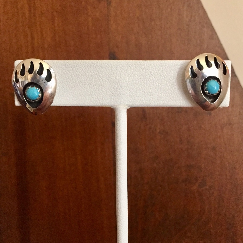 Turquoise Sterling Silver Bear Paw Earring